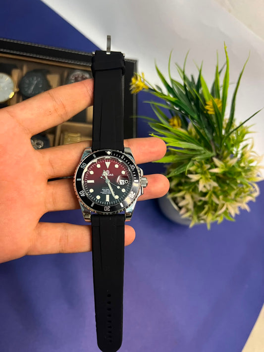 Sudas Semi-Automatic Watch with Rotatable Bezel & Black Strap