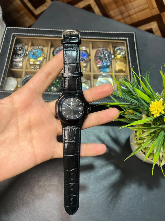 Patek Philippe Black Leather Strap Men's Watch